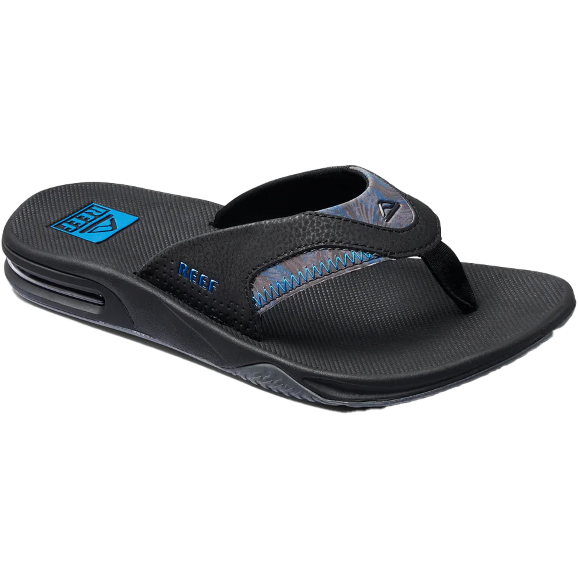 2023 Reef Mens Fanning Flip Flops CJ0393 Black / Pool Palm